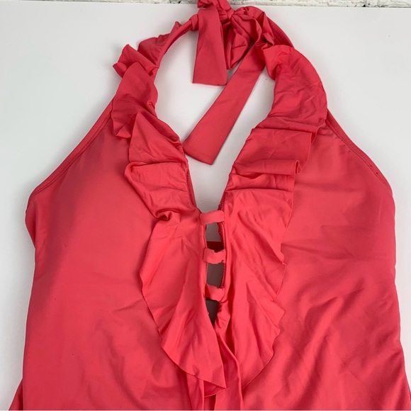 Bleu Rod Beattie Plunge Deep V Ruffle Halter Strappy One Piece Swimsuit 10 - Picture 9 of 12